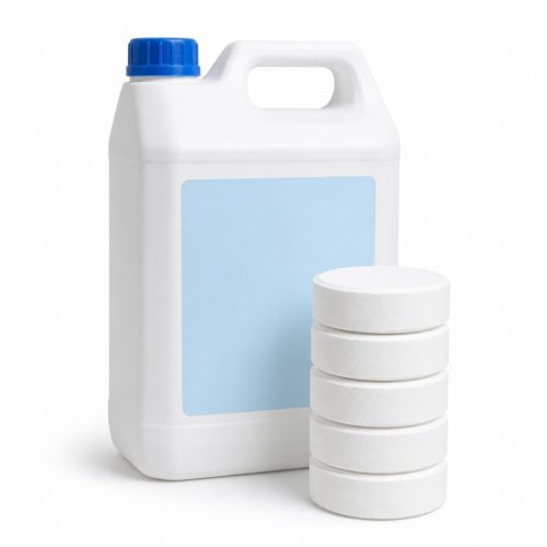 Pool sanitize kit: 5 L algaecide and chlorine tablets